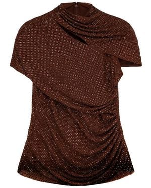 Self-Portrait All-Over Sequins Top - Brown