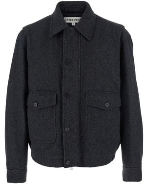 AFTER PRAY Classic A-2 Jacket With Collar And Front Button Zip Closure - Blue