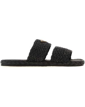 Prada Black Raffia Slippers