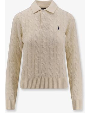 Polo Ralph Lauren Polo Shirt Braided Knit Wool-Cashmere Knitwear - White