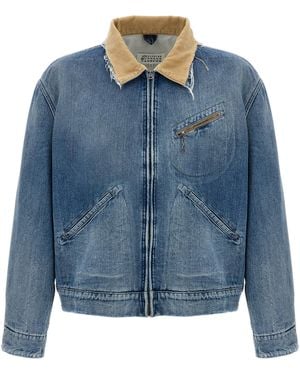 Maison Margiela Stonewashed Denim Jacket With Corduroy Collar - Blue