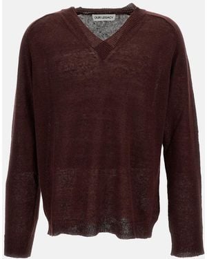 Our Legacy Linen-Blend V-Neck Jumper - Purple