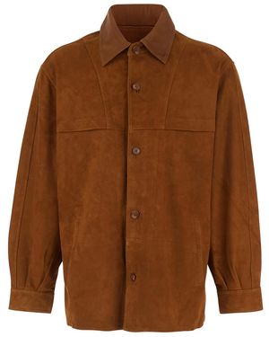 sunflower Jacket With Classic Collar And Two Suede Front Pockets For Leather Outerwear - Brown