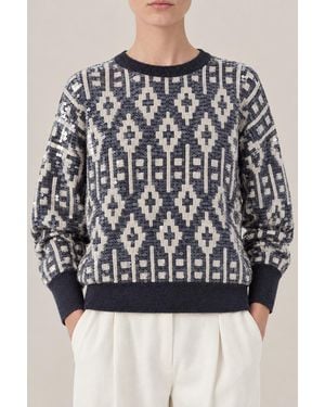 Brunello Cucinelli Stone Wool Silk Jacquard Jumper Clothing - Black
