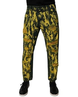 Dolce & Gabbana Tie Dye Tattered Skinny Denim Jeans Cotton Clothing - Green