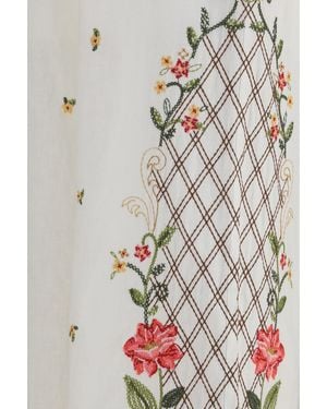 FARM Rio Floral Embroidered Wide-Leg Pants Linen; Viscose - White