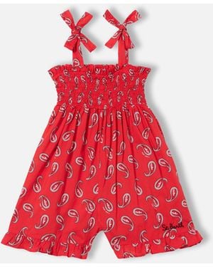 MC2 Saint Barth Girl Playsuit With Paisley Print Beach Robe - Red