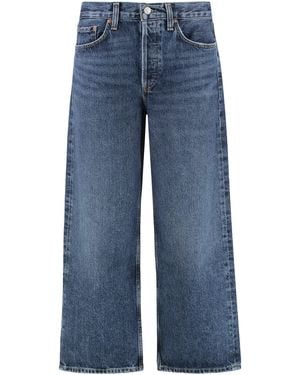 Agolde Cropped Jeans With Engraved Logo Cotton - Blue