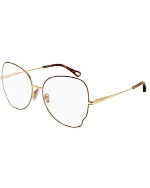 Chloé Chloe Eyeglasses Butterfly Full Rim, Havana- Frame And Clear Demo Lenses Lens Ch0098O004 Sunglasses - Metallic