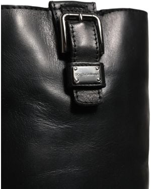 Dolce & Gabbana Leather Buckle Detail Mid Calf Boots Shoes - Black