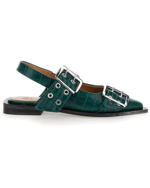 Ganni Feminine Buckle Ballerina Croco - Green