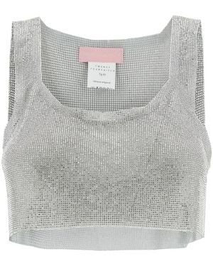 Twentyfourhaitch Top Aten Crop Sleeveless With All-Over Sequins Decoration - Grey
