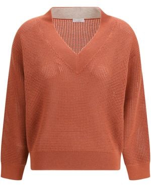 Brunello Cucinelli Cashmere Net Jumper - Orange