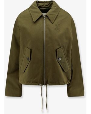 Closed Cotton Jacket With Logo Embroidery - Green