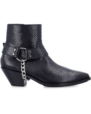 Junya Watanabe Python-Effect Leather Western Ankle Boots With Chain Cowhide - Blue