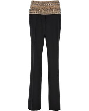 Stella McCartney Crystal-Embroidered Mesh-Waist Wool Trousers - Black