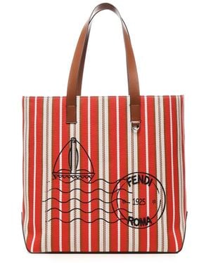 Fendi Medium Striped Shopping Bag - Red