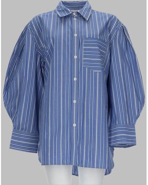 Ganni Shirt — Striped Cotton, Organic Cotton - Blue