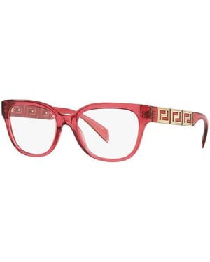 Versace Eyeglasses Round Full Rim, Transparent Frame And Clear Demo Lenses Lens Ve33385409 - Red
