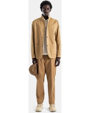 Moncler Jouere Camel Cotton Linen Mao Collar Shirt Jacket - Natural