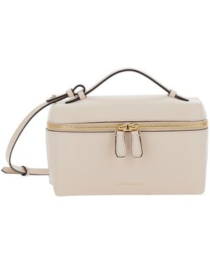 Victoria Beckham 'Vanity' Pale Crossbody Bag With Adjustable Strap And Logo Lettering On The Front - Natural
