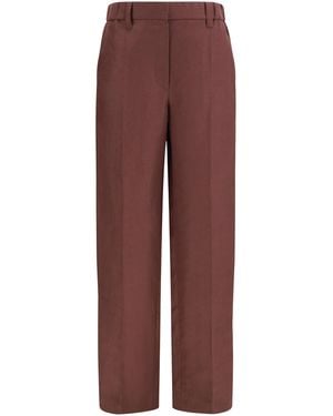 Brunello Cucinelli Wide-Leg Trousers Linen With Elastic Waistband And Belt Loops - Purple
