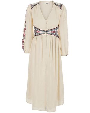 Ba&sh 'Tina' Long Dress With V-Neck And Embroidery Decorations I - Natural