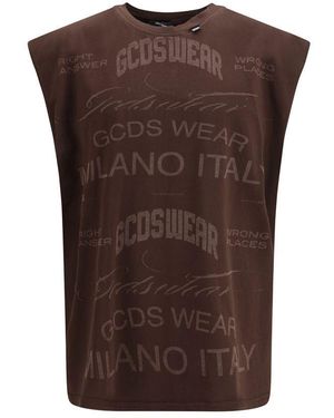 Gcds Brown Cotton Sleeveles T
