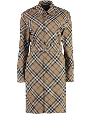 Burberry Belted Shirtdress Wool Dress - Multicolor