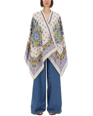 Etro Cape With Daisies - Blue