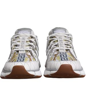 Versace Trigreca Barocco Print Low Top Sneakers Shoes Pu Pes Co - White