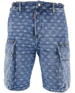 DSquared² Five-Pocket Bermuda Shorts With All-Over Monogram Logo And Two Cargo Pockets - Blue
