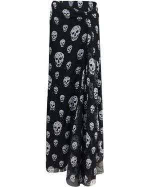 McQueen Draped Long Skull Skirt - Black
