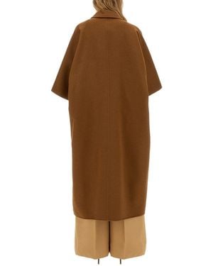 Max Mara Cape Coat Drap Camel Wool Trench & Raincoats - Brown