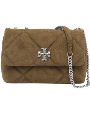 Tory Burch Small Kira Diamond Quilted Convertible Suede Shoulder Bag - Brown