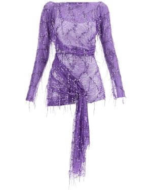 Christopher Esber Mini Lace Dress With Sequins - Purple