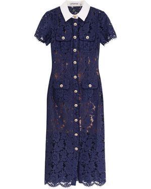 Self-Portrait Lace Midi Dress With Jewel Button - Blue