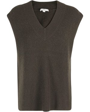 Vince Ribbed V Nk Vest - Black