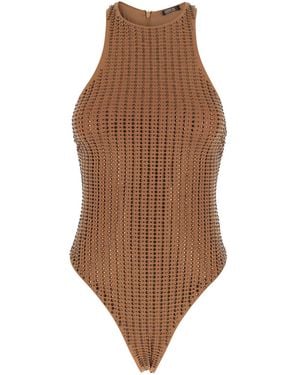 VENUJA One-Piece Swimsuit With Racerback And Striped Sequins - Brown
