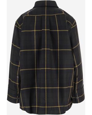 Patou Checked Wool Shirt With Pockets - Black