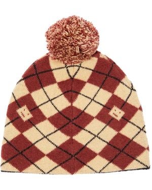 Acne Studios Argyle Face Wool Blend Beanie - Red