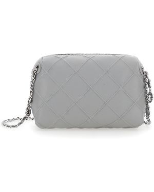 Tory Burch 'Fleming' Diamond Quilted Shoulder Bag With Chain-Link Shoulder Strap - Grey