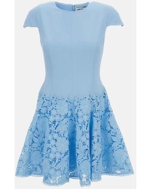 Self-Portrait Crepe Lace Mini Dress - Blue