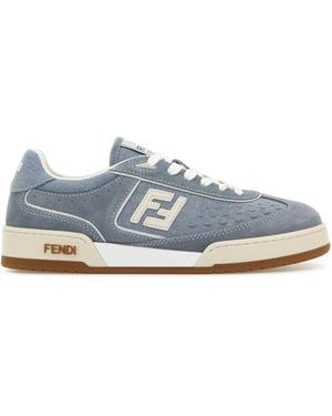 Fendi Embroidered Fabric And Suede Match Sneakers in Blue | Lyst