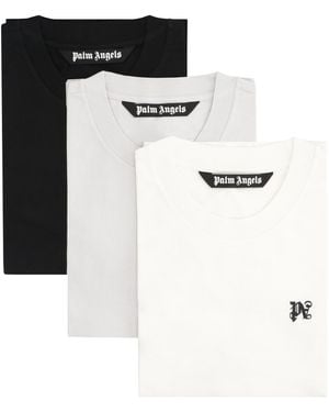 Palm Angels Set Of Three Cotton Crew-Neck T-Shirts - Black