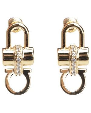 Ferragamo Crystal Embellished Padlock Earrings - Metallic