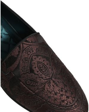 Dolce & Gabbana Jacquard Leather Slip On Loafers Shoes - Black