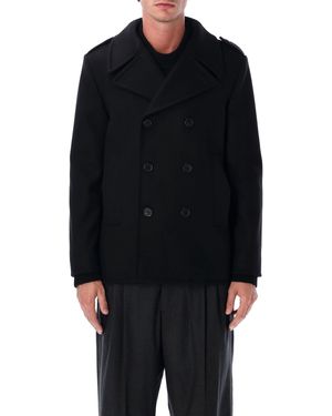 Saint Laurent Wool Peacoat With Epaulettes - Black