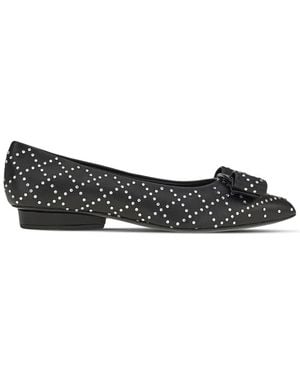 Ferragamo Viva Rhinestone-Embellished Flat Pumps - Black