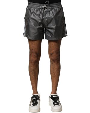 Dolce & Gabbana Grey Polyester Mid Waist Casual Bermuda Shorts - Black